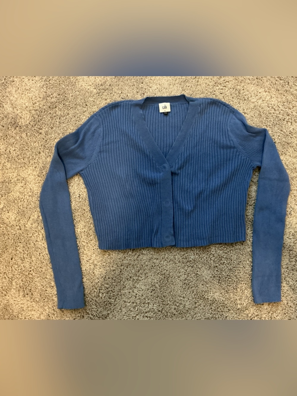 CAbi PeriwinkleThin Ribbed V-Neck Cropped Button Cardigan - Style 6173